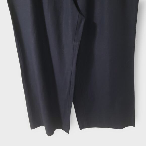 Loft Linen Blend Button Front Wide Leg Crop Pants High Rise Navy Blue Large - Picture 3 of 12